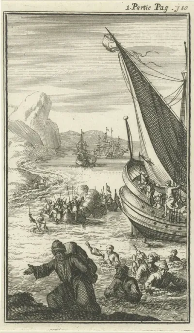 Schip van de schrijver Jean de Thevenot door zeerovers overmeesterd