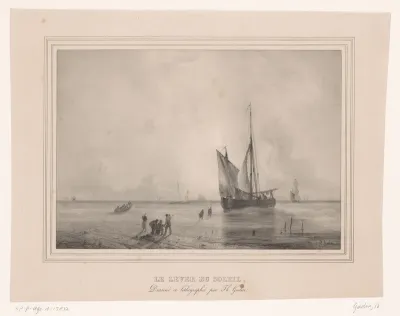 Schip voor anker bij zonsopgang
