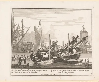 Schip wordt gekeerd om de bodem te breeuwen en harpuizen