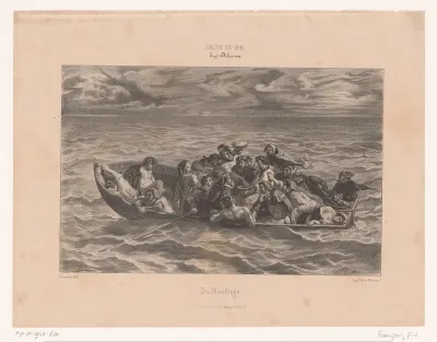 Schipbreukelingen in een roeiboot op zee