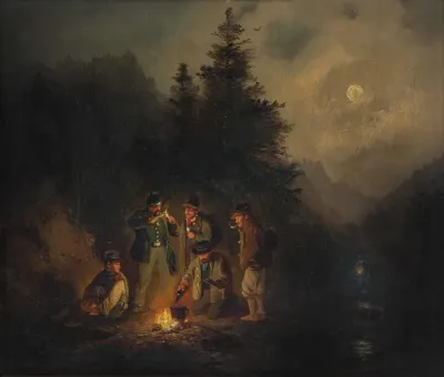 Schmuggler am nächtlichen Lagerfeuer