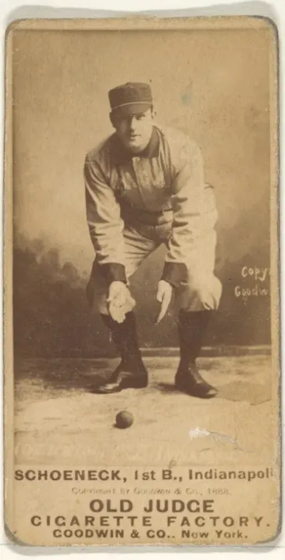 Schoeneck, 1st Base, Indianapolis, from the Old Judge series (N172) for Old Judge Cigarettes