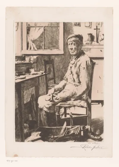 Schoenmaker aan het werk in een werkplaats