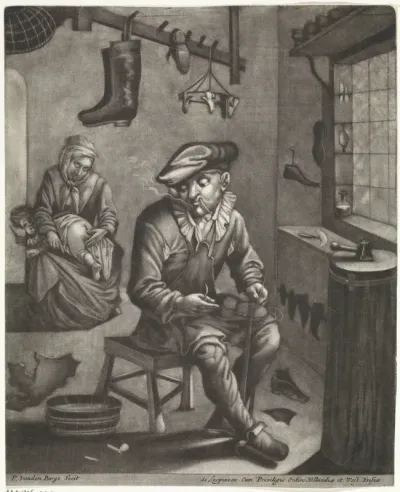 Schoenmaker in zijn werkplaats