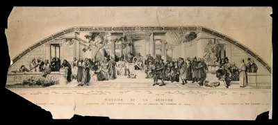School of Medicine, Paris: a mural in the amphitheatre showing fifty-six prominent medical men in a neo-classical setting