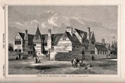 Schools of St. Mary-the-less, Lambeth. Wood engraving by J. S. Heaviside after B. Sly, 1860