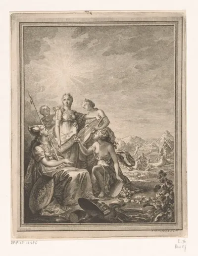 Schoonheid met Minerva en de drie gratieën