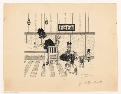 Schrijvend meisje in een kinderkamer