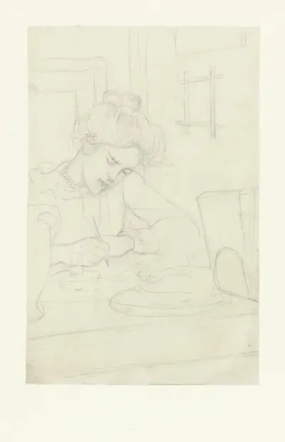 Schrijvende vrouw aan tafel