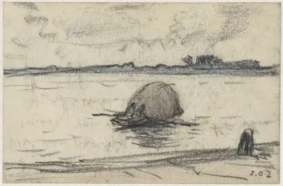 Schuit met hooi op een rivier