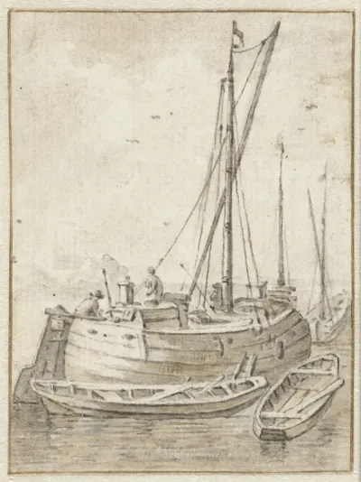 Schuit met twee roeibootjes
