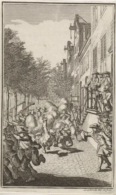 Schutterij verjaagt de oproerkraaiers tijdens het Aansprekersoproer, 1696