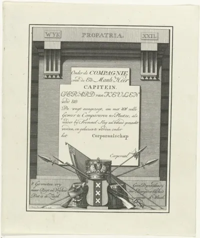 Schuttersbrief voor de compagnie Pro Patria van Gerard van Keulen, ca. 1786-1787