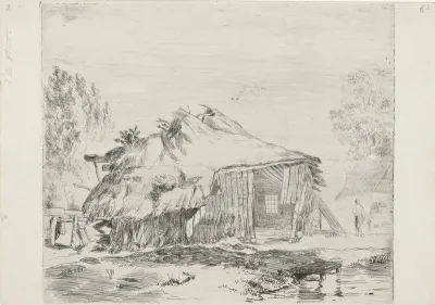 Schuur in een landschap