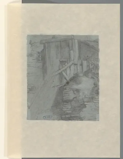 Schuurtje staande op de ruïne van een muur