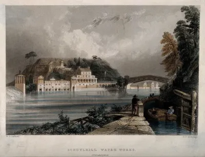 Schuylkill Water Works, Philadelphia: panoramic view with the river