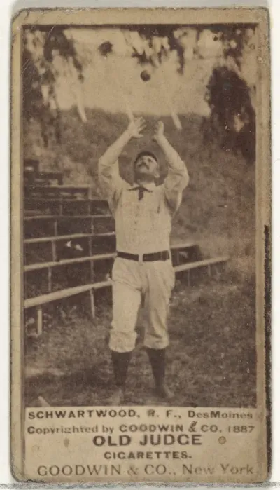 Schwartwood, Right Field, Des Moines Prohibitionists, from the Old Judge series (N172) for Old Judge Cigarettes
