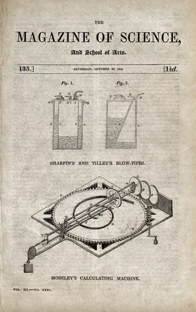 Science: a pair of blow-pipes (above), and a calculating engine (below)