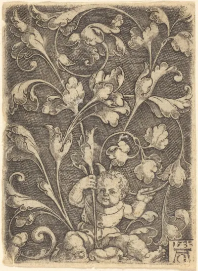 Scroll Ornament with Seated Child