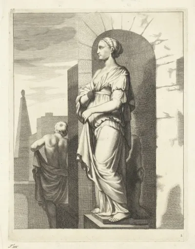 Sculptuur van een vrouw in een nis