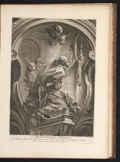 Sculptuur van H. Aignan, bisschop van Orléans