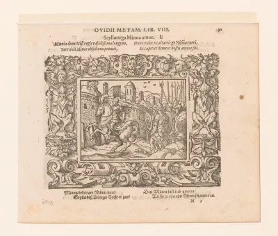 Scylla kijkt naar Minos vanaf de muren van het kasteel