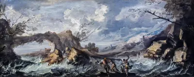 Sea storm with natural arch