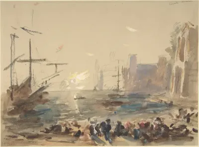 Seaport after Claude Lorraine (recto); Indecipherable sketch (verso)