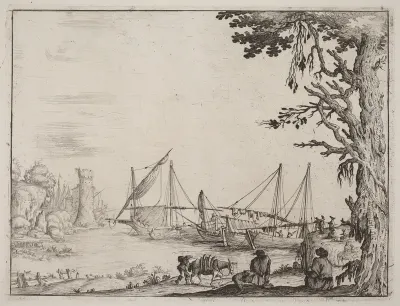 Seaport with Anchored Vessels