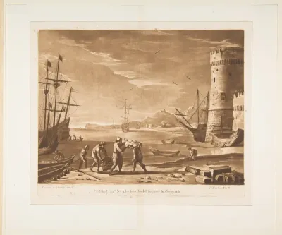 Seaport with Sailors Loading Merchandise