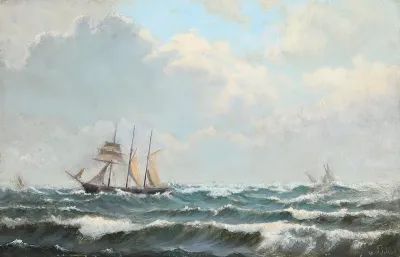 Seascape with a schooner and other ships.