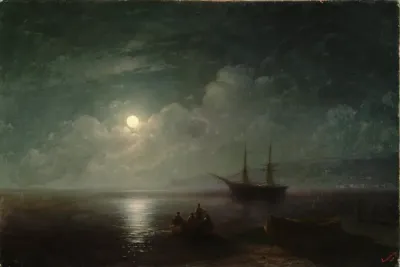 Seascape with full moon