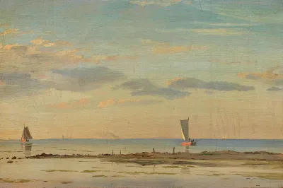 Seascape with sailships.