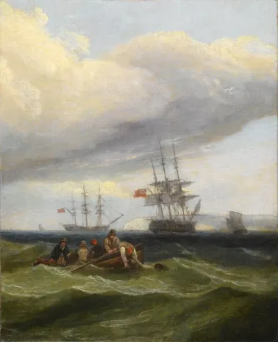 Seascape with Shipping and Rowing Boat