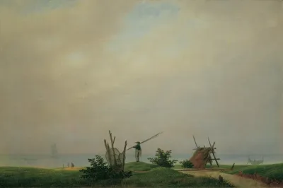 Seashore with fisherman