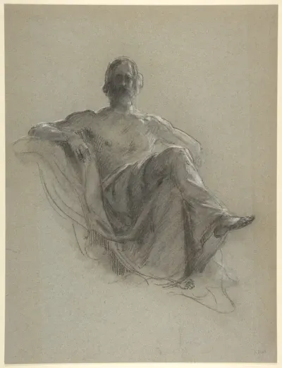 Seated Bearded Man, Nude to the Waist (Jupiter Seated)