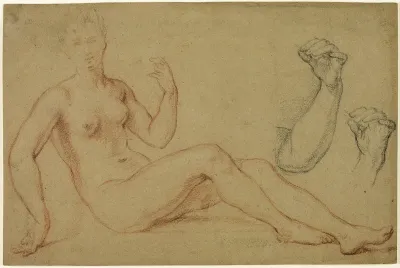 Seated Female Nude with Sketch of Hand and Sketch of Forearm