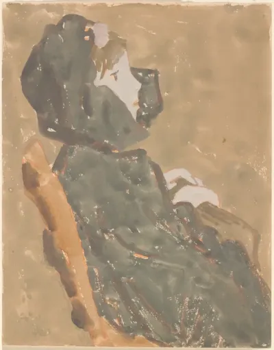 Seated Girl in a High Collared Cloak