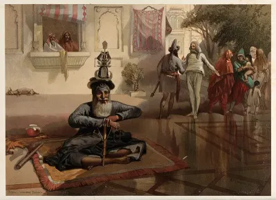 Seated holy man with figures, Amritsar, Punjab