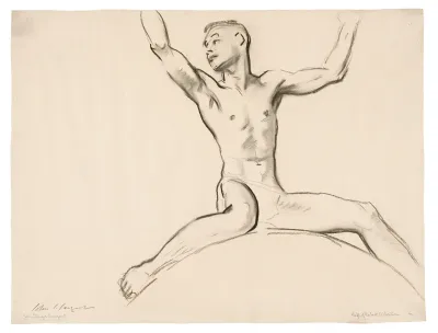 Seated Male Nude, Arms Uplifted