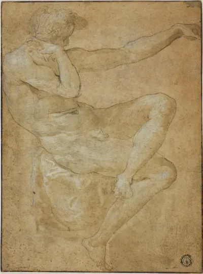 Seated Male Nude with Outstretched Left Arm