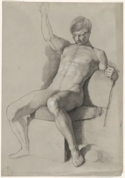 Seated Male Nude with Raised Right Hand
