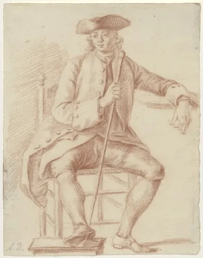 Seated man with a cane