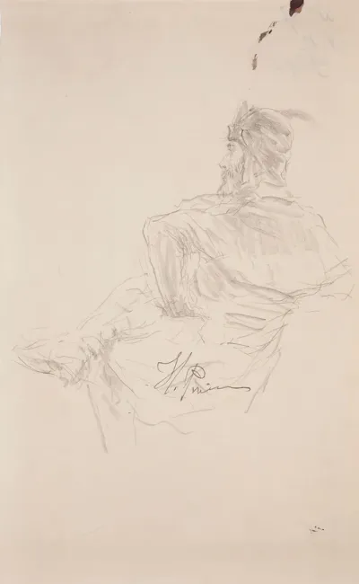 Seated Man with Helmet, study