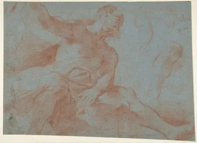 Seated Old Man with Right Arm Upraised (Tithonus) (recto); Seated Nude Youth (figure of Day) (verso)