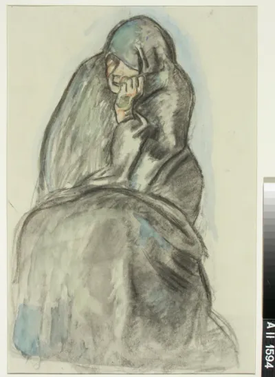 Seated Old Woman, sketch for the stained glass window Come to Me in Pori Church