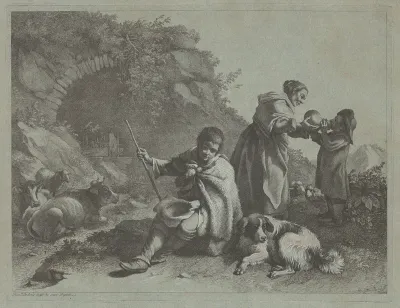 Seated Shepherd Boy and Woman Giving a Drink to a Child