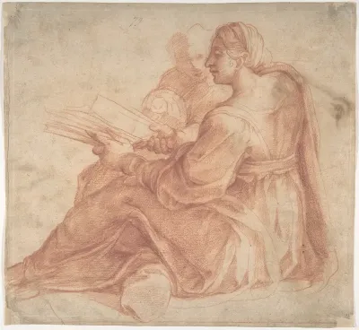 Seated Sibyl and Attendant Genius (recto); Study of the Head of a Horse in Profile (verso)