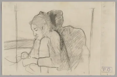 Seated Tahitian Woman (recto), Sketches of Roosters and Chickens (verso)