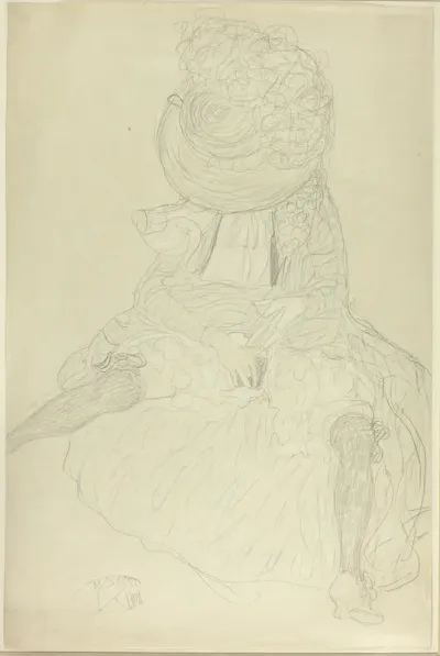 Seated Woman from the Front with Hat, Face Hooded